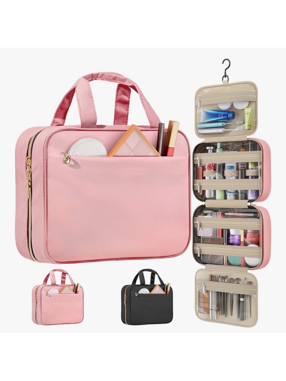 Travel Toiletry Bag for women hanging makeup organizer clear pockets